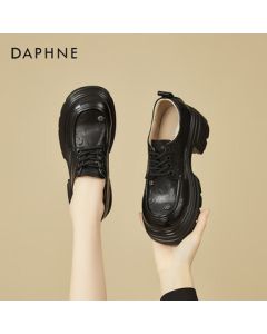 Daphne Platform Loafers for Women, Fashionable Soft Leather Chunky Heel Pumps, Petite High Heel Dress Shoes for Women, Black, Size 40
