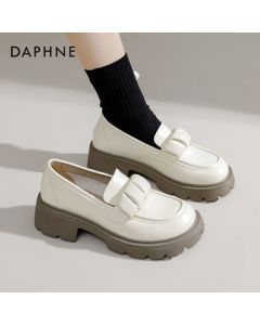 Daphne Daphne Loafers for Women, Versatile Small Leather Shoes, Platform Casual Flats, Women's Shoes, Beige, Size 39