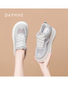 DAPHNE Women's Thick-Soled Canvas Shoes Breathable Mesh Casual Shoes Grey 35