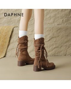 Daphne Western Cowgirl Boots Women's Autumn 2025 Post-Apocalyptic Fringe Stacked Boots Stylish Knight High Boots Fall