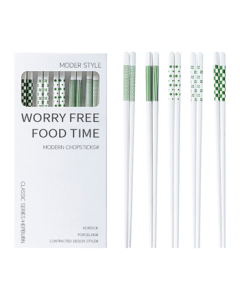 Edo Ceramic Chopsticks [5-Piece Gift Box] - Non-Slip, Heat-Resistant, Easy-to-Clean, Mold-Proof Household Classification Chopsticks