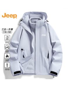 JEEP Men's Jacket 3-in-1 Two-Piece Outdoor Fleece-Lined Breathable Mountaineering Coat