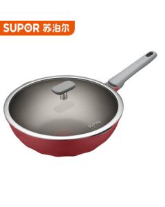 SUPOR Wok with Red Dot Titanium Non-Stick Coating and Lid, 30CM, Compatible with Induction Cooktops and Gas Stoves (Model: NC30WA3)