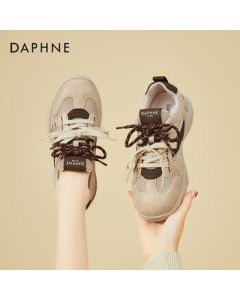 DAPHNE Retro Chunky Sole German Training Shoes for Women - High-End Versatile Fashion Soft-Sole Lightweight Casual Sneakers - Beige Brown - Size 35