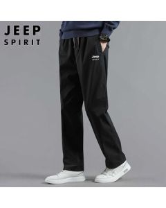 JEEP SPIRIT Men's Casual Pants, Autumn Straight-leg Trousers, Trendy Versatile Business Pants for Men, Black, 2XL