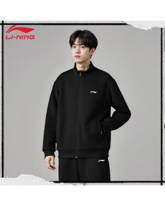 LI-NING 【Fleece-Lined Warm】Men's Fashion Simple and Versatile Zip-Up Sweatshirt Jacket, Hoodless Stand Collar Sweatshirt