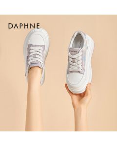 DAPHNE DAPHNE Women's Thick-Soled Sneakers White Canvas Shoes Purple Size 40