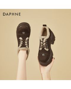 DAPHNE Women's Platform Chunky Heel Birkenstock Loafers Lace-Up Versatile Fleece-Lined Warm Winter Shoes - Brown, Size 38