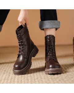 Daphne Platform Martin Boots for Women, Autumn/Winter Ankle Boots, Versatile Single Boots, British Style Mid-Calf Boots, Brown, Size 39