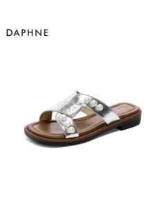 Daphne French One-Strap Sandals Women's Summer New Style Outer Wear Small Scented Slippers 4025303418 Silver 36