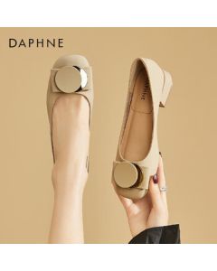 Daphne Women's Loafers Sheepskin Chunky Heel Soft-Soled Slip-On Casual Shoes 4023303180 Beige 37