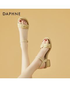 DAPHNE Women's Sandals Summer Chunky Heel Fairy Style with Dress One-Strap Roman Shoes Yellow Heel Height 4.2cm Size 34