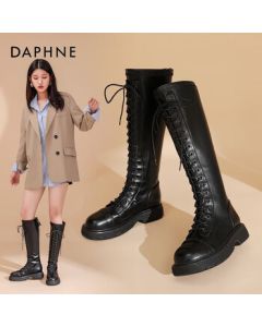 DAPHNE Women's Boots, Long Boots, Equestrian Boots, Platform Martin Boots, Autumn/Winter Boots, Black [Light Fleece Lining], Size 40