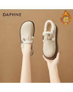 DAPHNE Fleece-Lined Birkenstock Shoes Thick-Soled Slip-On Warm Snow Boots - Beige with Fleece, Size 37