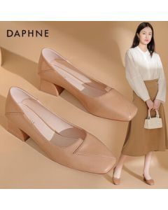 DAPHNE Women's High Heels - Spring/Summer Grandma Shoes, Stylish Commuting Leather Flats with Chunky Heel, Brown, Size 36