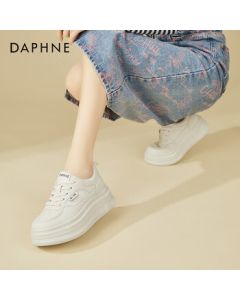 DAPHNE Woven Hollow-Out Breathable White Sneakers for Women - Summer Thick Sole Height-Increasing Fashion Versatile Casual Shoes, Beige, Size 38