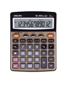 Deli 12-Digit Large Screen Desktop Voice Calculator with Big Buttons and Alarm, Student/Office Oral Calculation, Golden 1560