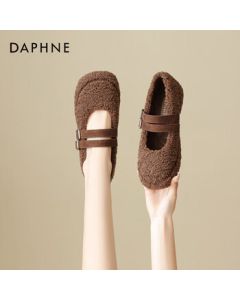 Daphne Women's Snow Boots Plush Slippers 2025 New Style Round-Toe Fleece-Lined Thickened Flat Shoes Warm Cotton Shoes - Coffee, Size 40