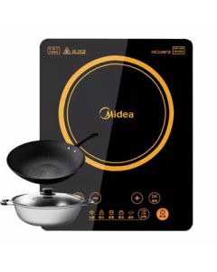 Midea High-Power Induction Cooker with Dual Heating Zones, Touch Screen Control, Black Crystal Panel, and Waterproof Design for Home Use (Model: HT2218HM)