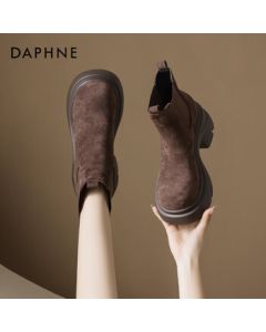 Daphne Platform Chunky Heel Chelsea Boots 2025 New British Style Slip-On Ankle Boots Women Brown 38