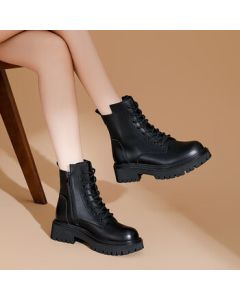 Daphne Casual Versatile British-style Martin Boots for Women, Slimming and Heightening Fashion Sweet and Edgy Ankle Boots, Black, Size 38
