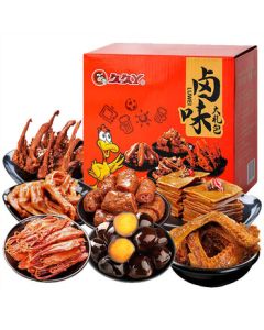 Jiujiuya Braised Delicacies Gift Pack Snacks - Duck Feet, Duck Wings, Duck Neck, Duck Tongue, Duck Clavicle, Dried Tofu, Quail Eggs 460g