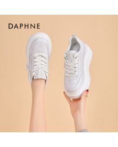 DAPHNE Women's Solid Color Classic White Canvas Sneakers with Thick Sole - Pearl White 40