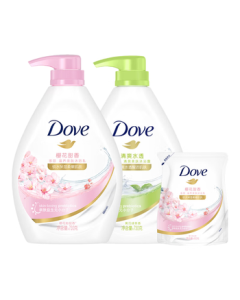 Dove Body Wash Set Sakura 730g + Refreshing 730g with Free 400g Sakura Sweet Scent Refill, Long-Lasting Fragrance