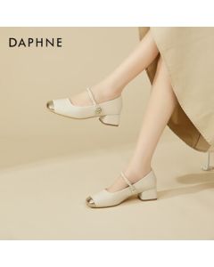 Daphne Chunky Heel Mary Jane Shoes Women's Fashion Versatile Strap Flats - Beige, Size 36