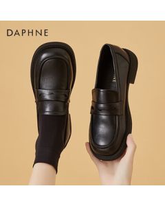 Daphne Women's Leather Loafers New Versatile Flat Slip-On Shoes 422104579 Black 38