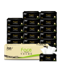 Jierou Facial Tissue Black Face Wet Strength 3-Ply 130 Sheets * 18 Packs, Naturally Fragrance-Free