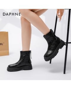 Daphne Platform Martin Boots for Women, Autumn British Style Ankle Boots, Retro Chelsea Boots, Black, Size 40