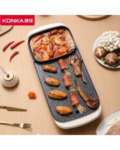 KONKA Electric Grill - Multi-functional Household Grill & Hot Pot Combo with Non-stick Coating, Left Side Hot Pot & Right Side Grill, 5-level Knob Adjustment, 1360W High Power/1393-M