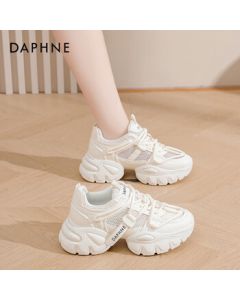 Daphne Dad Shoes for Women - Thick Sole Height-Increasing Single Mesh Breathable Versatile Fashion Casual Sneakers - White - Size 36