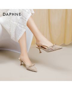 Daphne Lace High Heel Sandals Women Summer Nude French Pointed Toe Open Back Pumps - Almond, Size 40