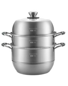 Maxcook 36cm Triple-Layer Steamer Pot with Temperature-Sensitive Composite Bottom, Full 304 Stainless Steel, Compatible with Gas and Induction Cookers MCZ774