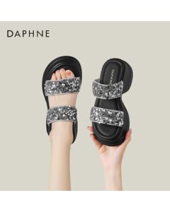Daphne Women's Slippers Open-Toe Glitter Platform Sandals Versatile Flip Flops Shoes 4024303092 Silver 35