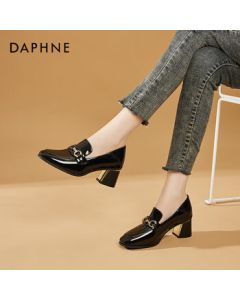 Daphne Women's Loafers - British Style Chunky Heel Dress Shoes for Office, Work, Business, and Commuting (Model 4622404049) Black Size 37