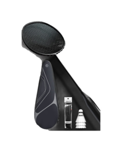 JingDong JingZao 8U Black Lightweight Badminton Racket - Full Carbon Single Racket with Training Balls and Grip Tape