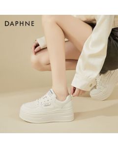 Daphne Platform Sneakers for Women - Breathable Mesh Classic White Casual Shoes with Thick Sole, Black & White Panda Style, Beige, Size 34