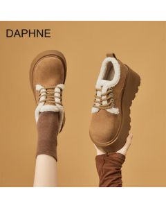 DAPHNE Women's Shoes Thick-Sole Snow Boots Winter 2025 New Genuine Leather Fur-Lined Warm Plush Cotton Shoes