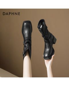Daphne Brown Ankle Boots Women's 2025 New Leather Boots Medela Ankle Boots Western Cowboy Martin Boots Black 35