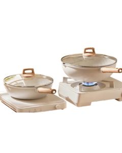 Supor Cookware Set, Marble Coating Non-Stick Set [32cm Wok + 26cm Frying Pan], 2-Piece