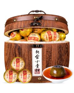 Mingjie Tea Small Green Mandarin Pu-erh Tea, Authentic Sun-Dried 500g Wooden Barrel Gift Box, Xinhui Aged Mandarin Peel & Yunnan Pu-erh Tea