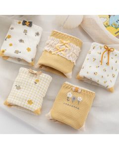 Modal 5-Pack Women's Underwear with Cotton Gusset, Japanese Cute Mid-Rise Panties, Fresh and Sweet Triangle Panties for Girls and Students, Size M