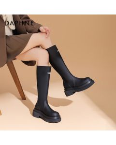 Daphne Knight Boots Thick-Soled Boots for Women, Fashionable Solid Color Knee-High Boots for Autumn and Winter, Slimming and Heightening, Black, Size 37