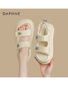 Daphne Women's Sandals with Hook and Loop Fastener, Fashionable Fabric Upper, Versatile Platform Beach Shoes, Model 4024303050, Beige, Size 36
