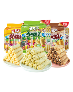 Milord Multi-Grain Snacks 480g - Combo Pack of Egg Yolk, Chocolate, and Seaweed Flavored Brown Rice Rolls - Whole Grain Snack