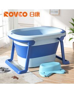 Rikang Foldable Baby Bathtub - Children's Bath Tub with Bath Stool (Blue X1026-1)