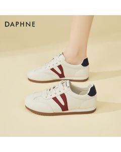 Daphne Lightweight Minimalist Comfortable Flat Sports German Training Shoes for Women, Fashion Versatile Casual White Sneakers for Women, Red-Blue, Size 39
